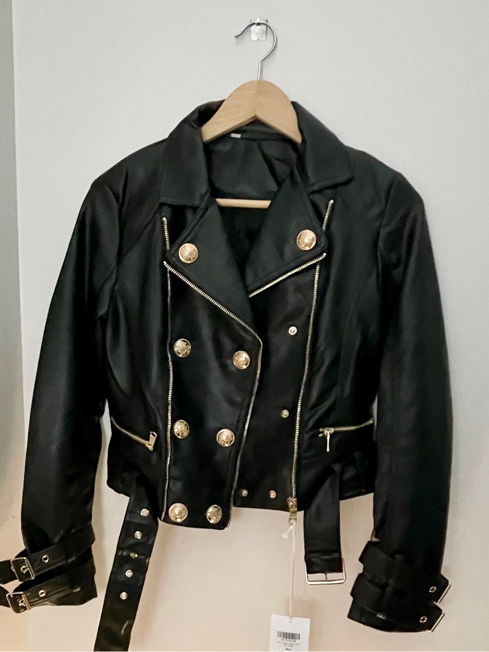 NWT Sleek Italian-Style Faux Leather Moto Jacket by ACHIO DESIGNS (S)